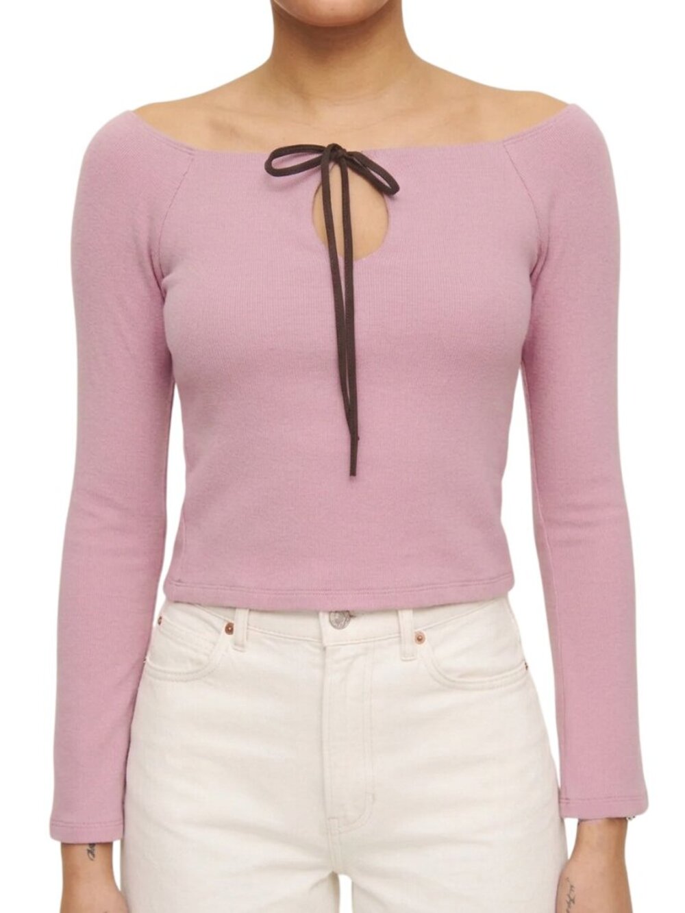Reformation Jasper Knit Top Sugar Plum | Lilac Off Shoulder Long Sleeve XS